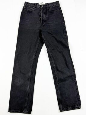 Reformation Faded Black Straight Leg Button Fly Jeans Seattle Wash Size 24